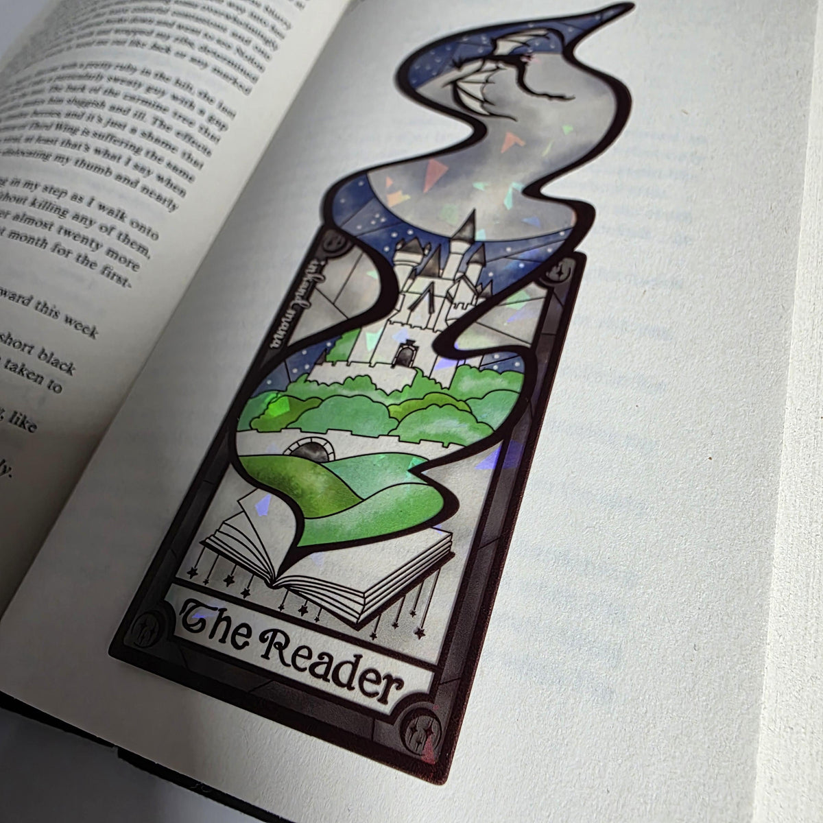 The Reader Tarot Card Stained Glass Bookmark: Handmade with Holographic Art 9