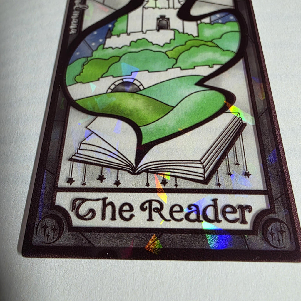 The Reader Tarot Card Stained Glass Bookmark: Handmade with Holographic Art 2