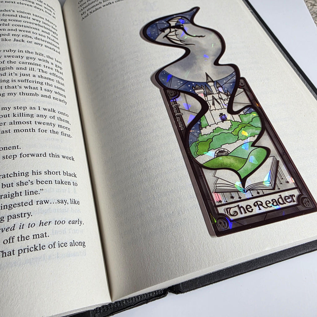 The Reader Tarot Card Stained Glass Bookmark: Handmade with Holographic Art 6