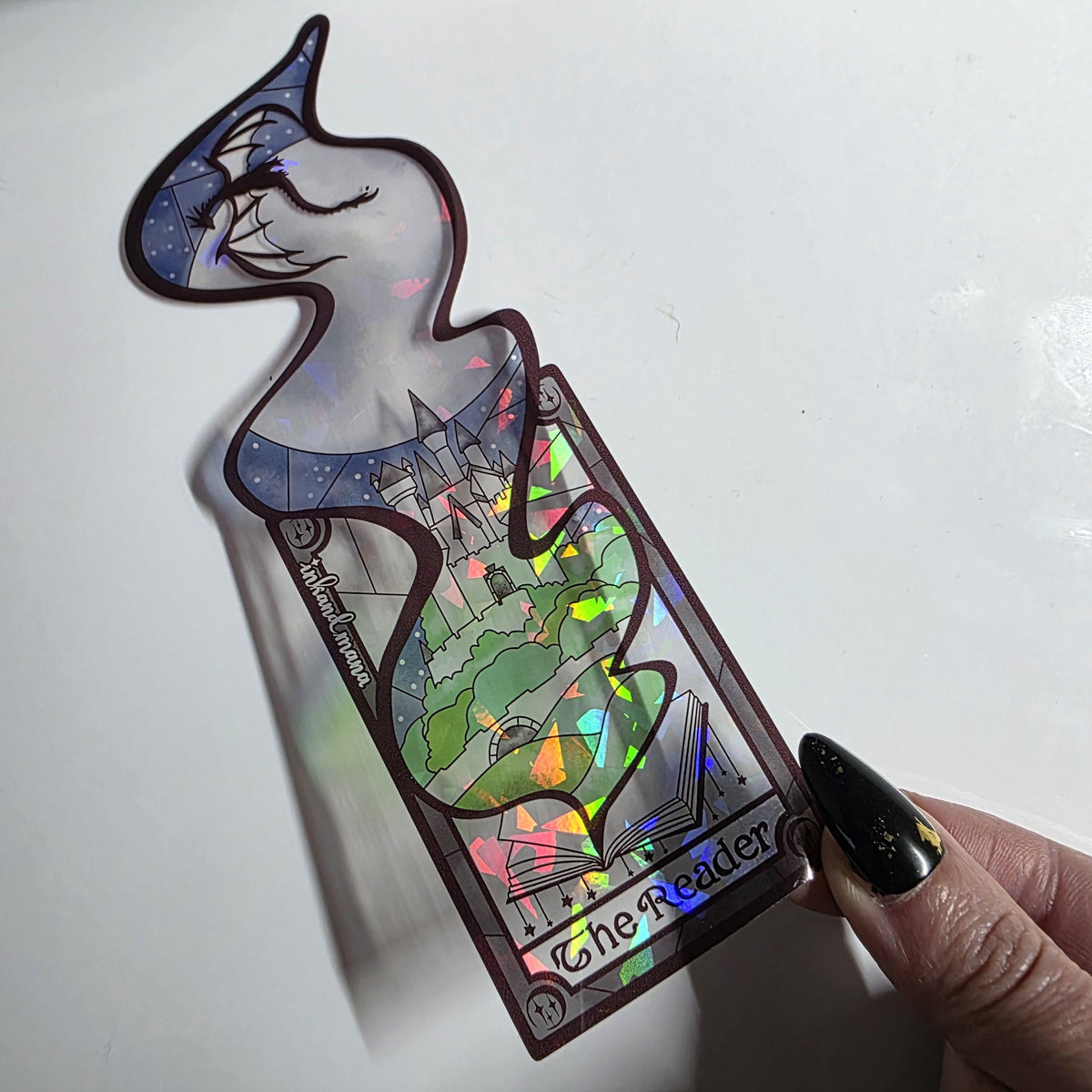 The Reader Tarot Card Stained Glass Bookmark: Handmade with Holographic Art 10