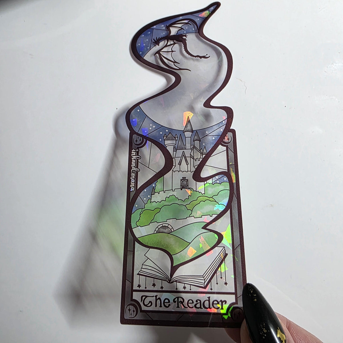The Reader Tarot Card Stained Glass Bookmark: Handmade with Holographic Art 14