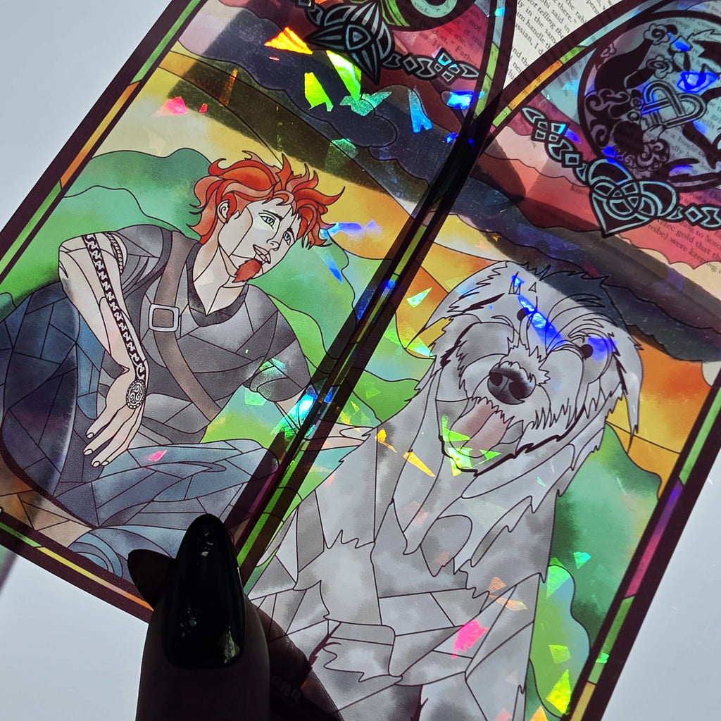 Iron Druid Chronicles Stained Glass Style Bookmark: Atticus and Oberon. Officially Licensed and Handmade. 8