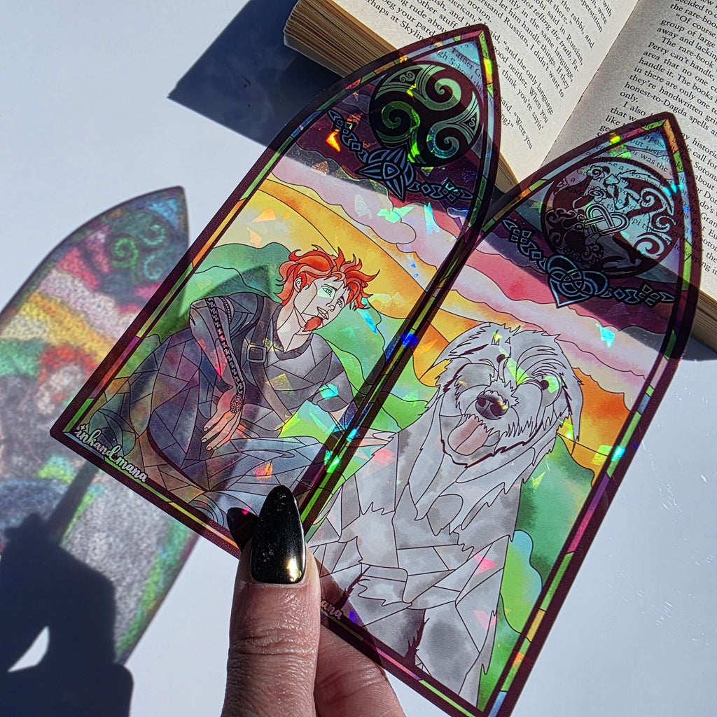 Iron Druid Chronicles Stained Glass Style Bookmark: Atticus and Oberon. Officially Licensed and Handmade. 7