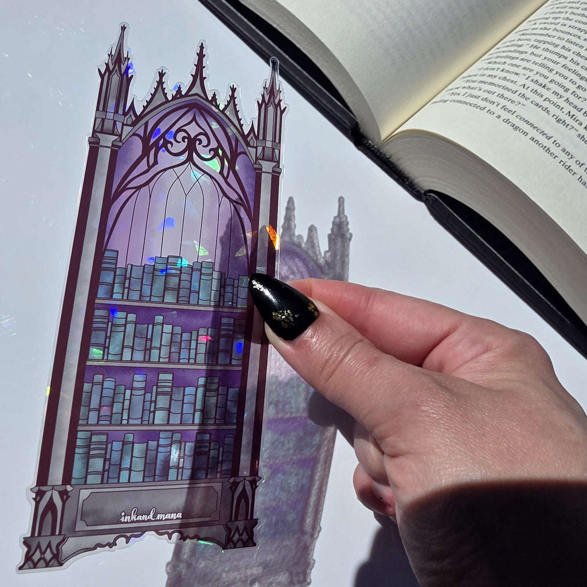 Gothic Bookcase Stained Glass Style Bookmark: Handmade with Holographic Art 5