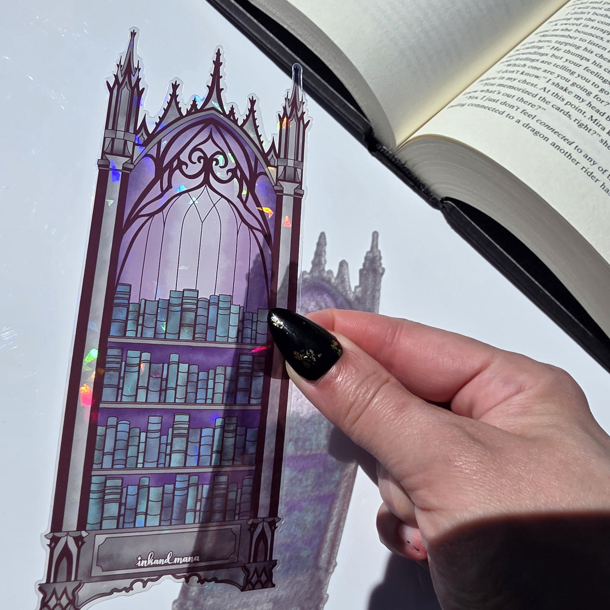 Gothic Bookcase Stained Glass Style Bookmark: Handmade with Holographic Art 9