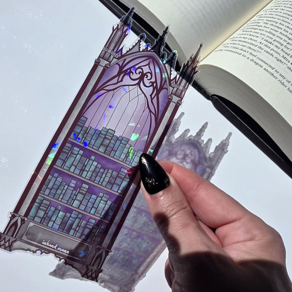 Gothic Bookcase Stained Glass Style Bookmark: Handmade with Holographic Art 10