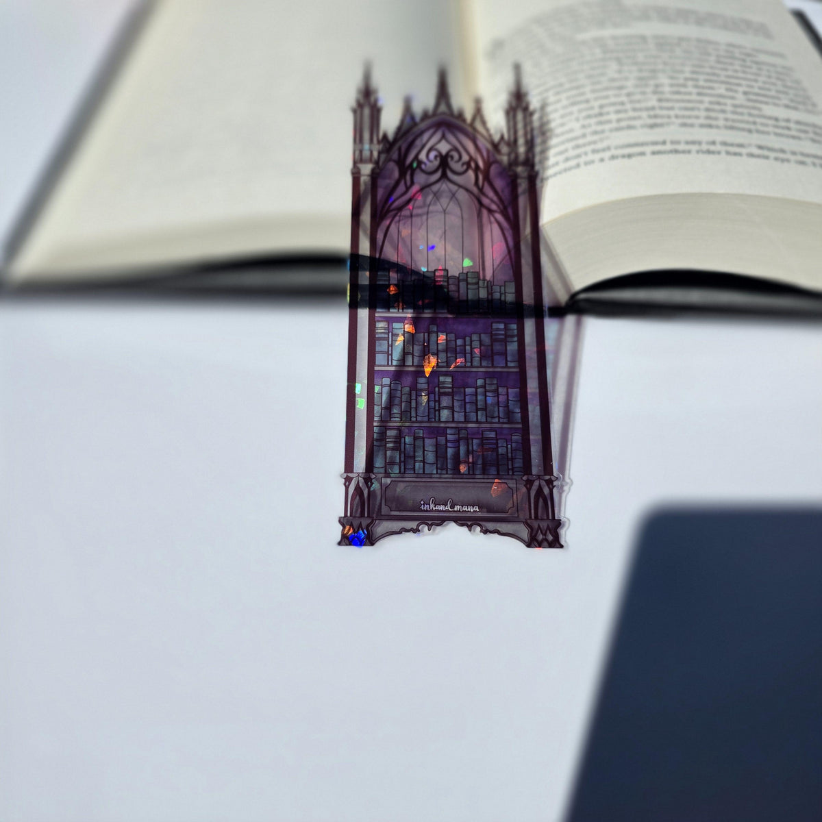 Gothic Bookcase Stained Glass Style Bookmark: Handmade with Holographic Art 12
