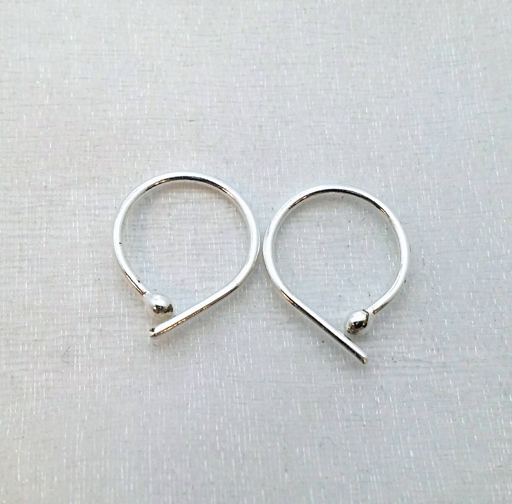 Fine Silver Sleeper Hoop Earrings: Tiny Bud, Second Piercing (10mm)