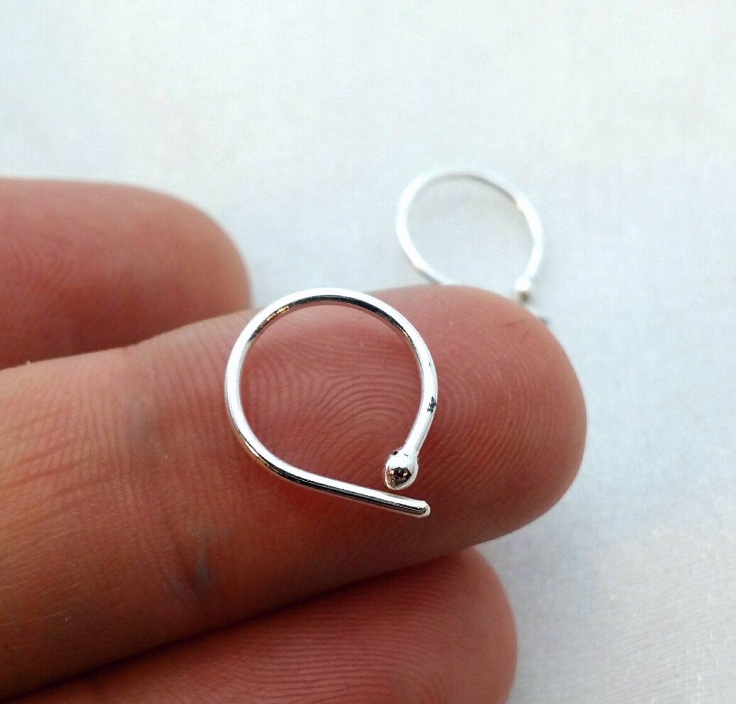 Fine Silver Sleeper Hoop Earrings: Tiny Bud, Second Piercing (10mm)
