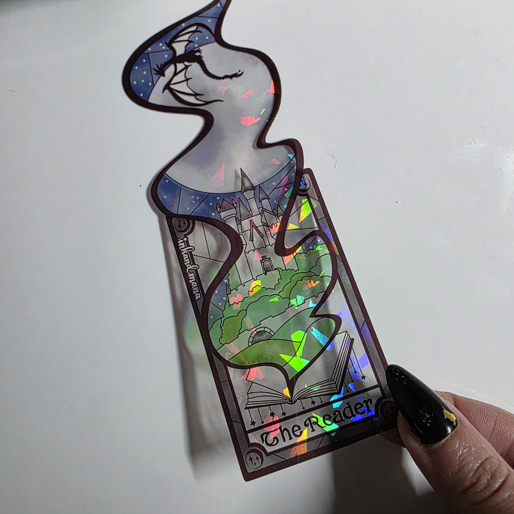 The Reader Tarot Card Stained Glass Bookmark: Handmade with Holographic Art 12