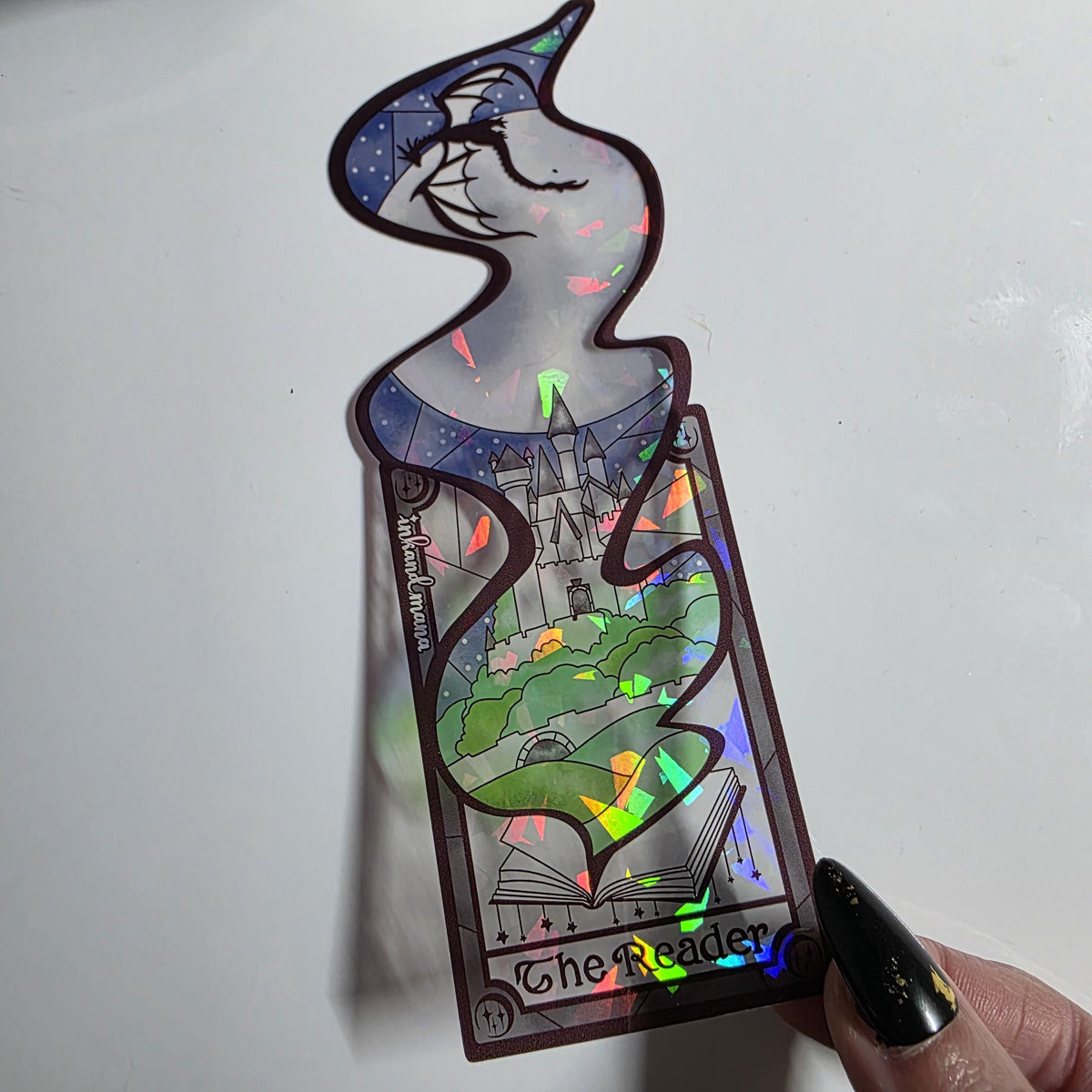 The Reader Tarot Card Stained Glass Bookmark: Handmade with Holographic Art 7