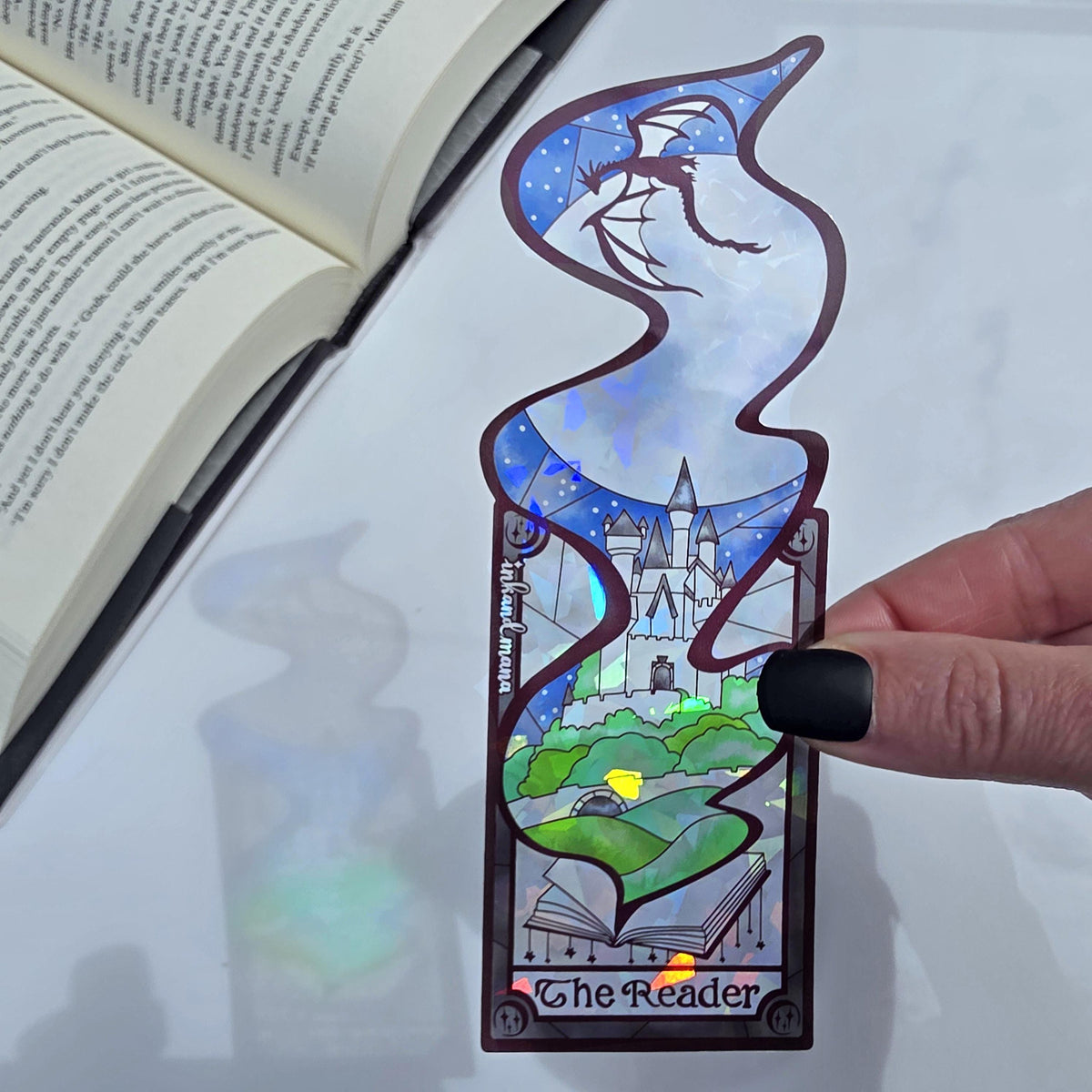 The Reader Tarot Card Stained Glass Bookmark: Handmade with Holographic Art