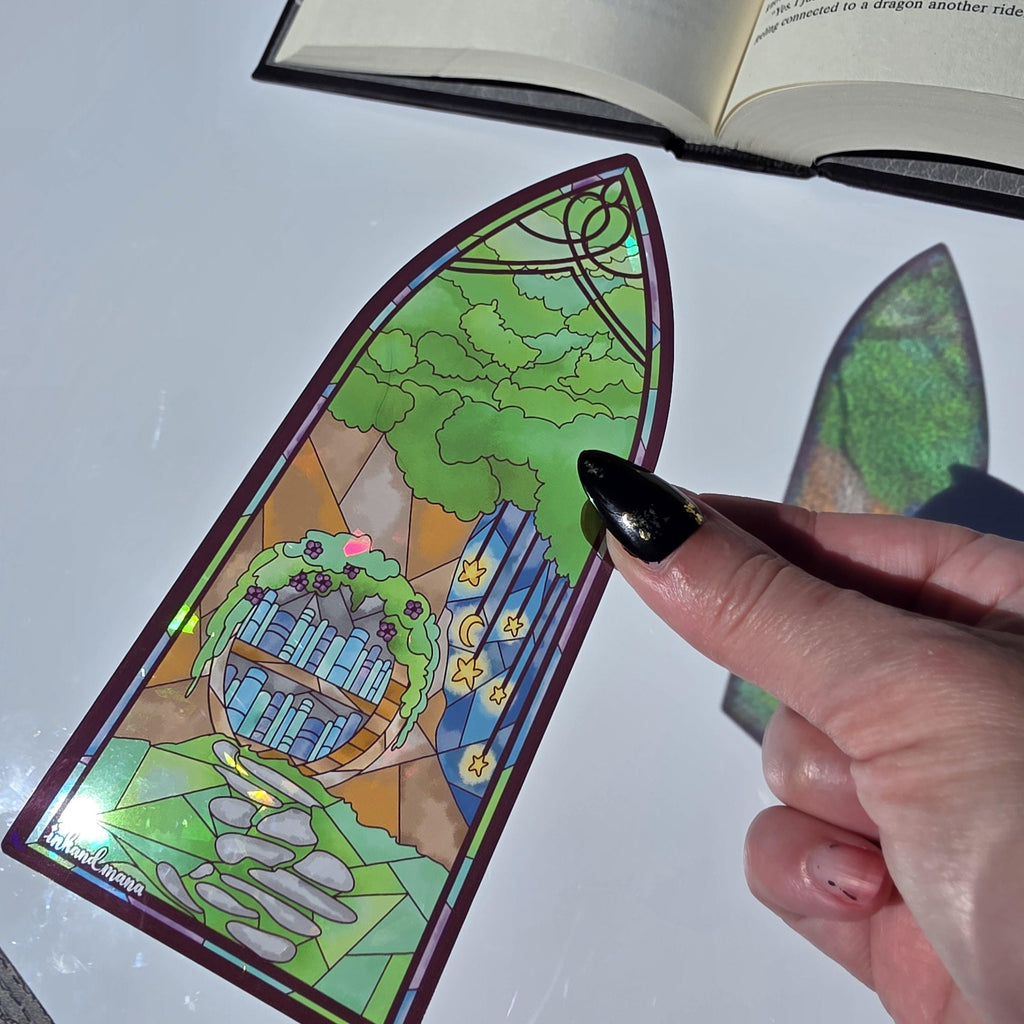 Cozy Forest Library Stained Glass Style Bookmark: Handmade with Holographic Art 14