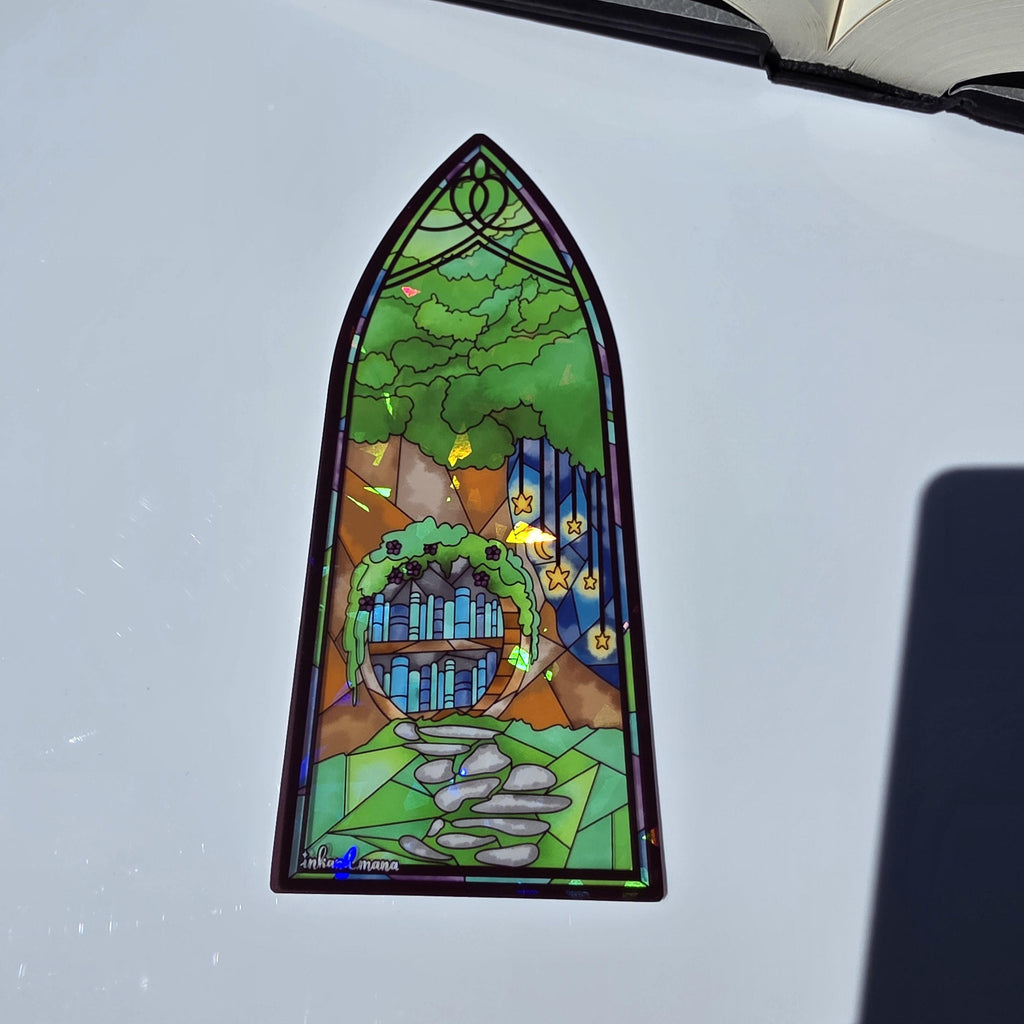 Cozy Forest Library Stained Glass Style Bookmark: Handmade with Holographic Art 17
