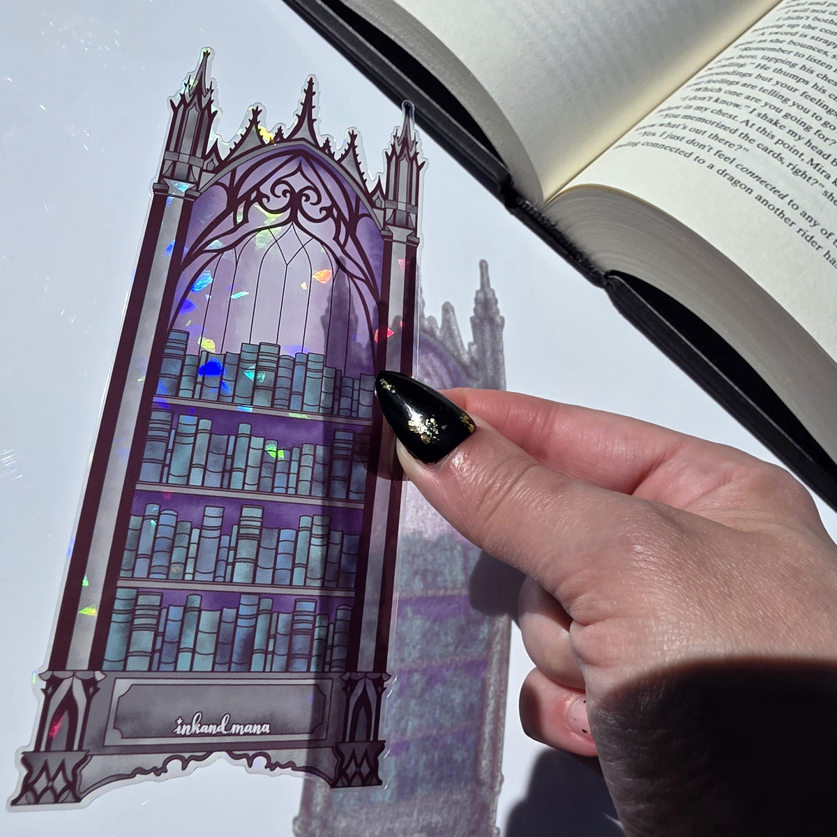Gothic Bookcase Stained Glass Style Bookmark: Handmade with Holographic Art 7