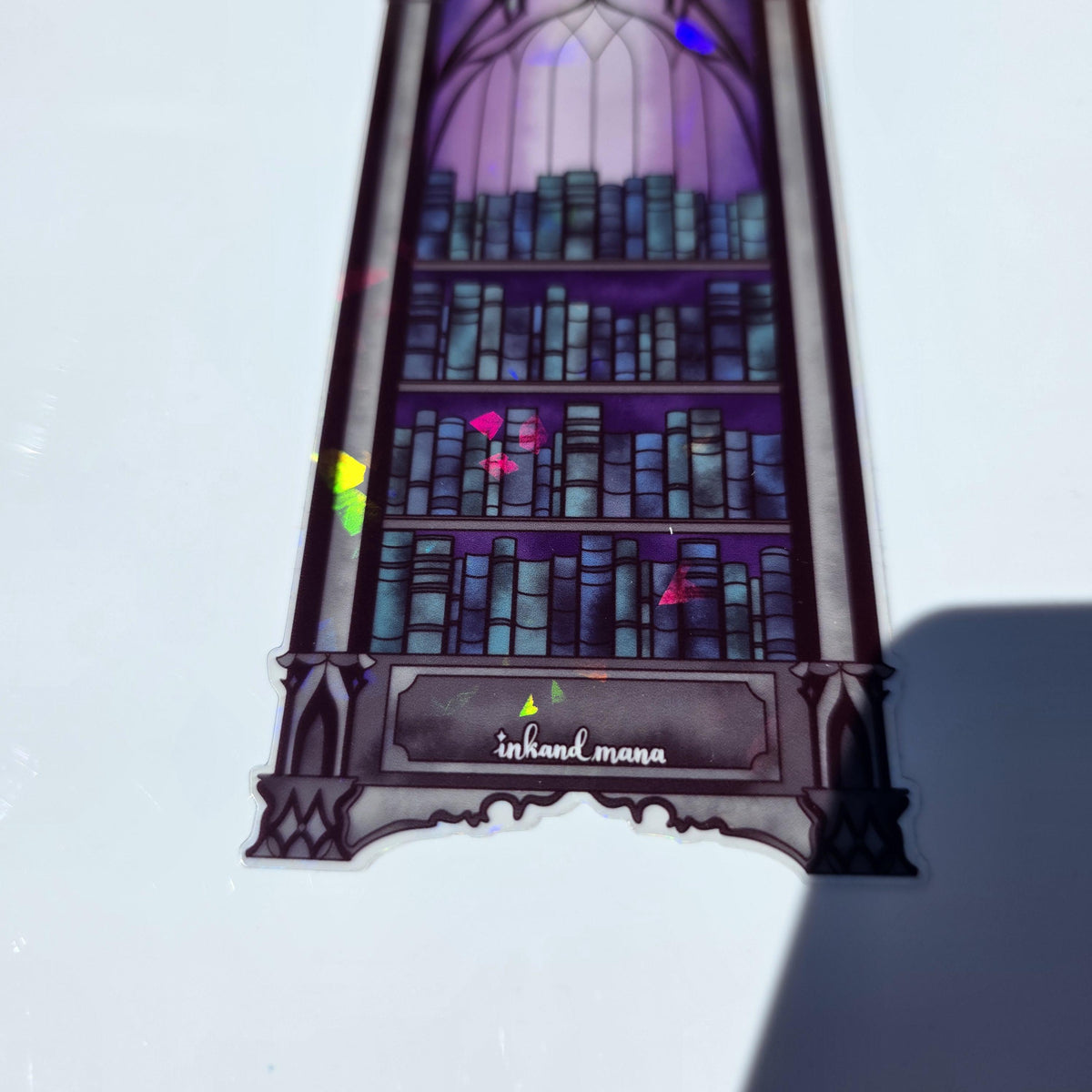 Gothic Bookcase Stained Glass Style Bookmark: Handmade with Holographic Art 13