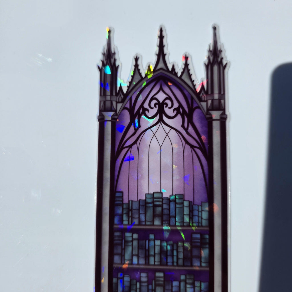 Gothic Bookcase Stained Glass Style Bookmark: Handmade with Holographic Art 6