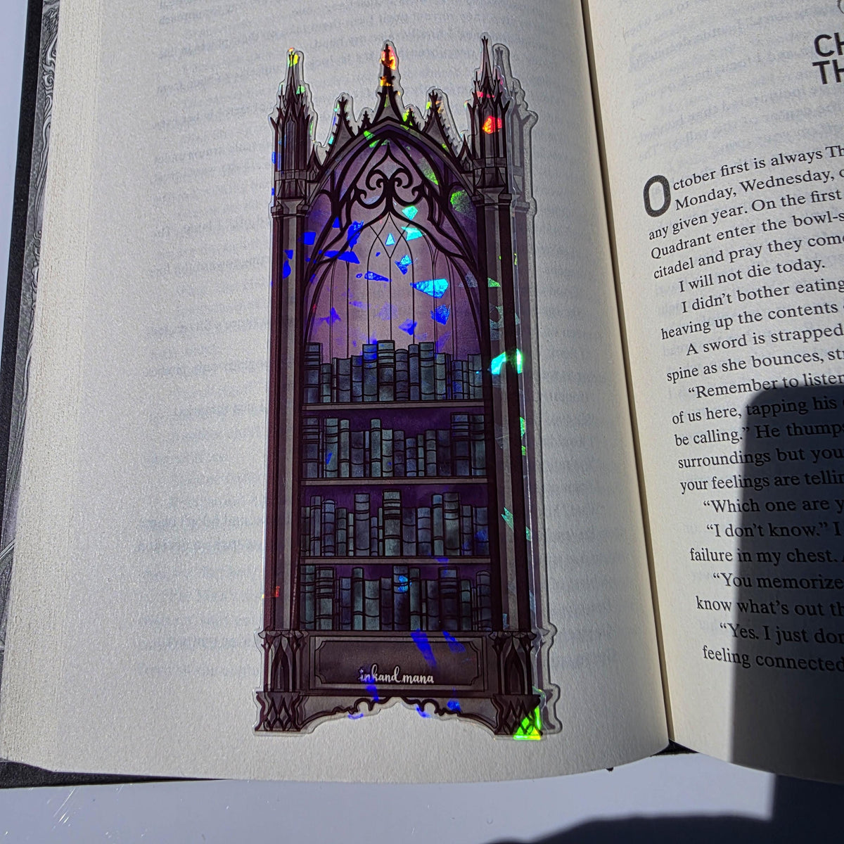 Gothic Bookcase Stained Glass Style Bookmark: Handmade with Holographic Art 3