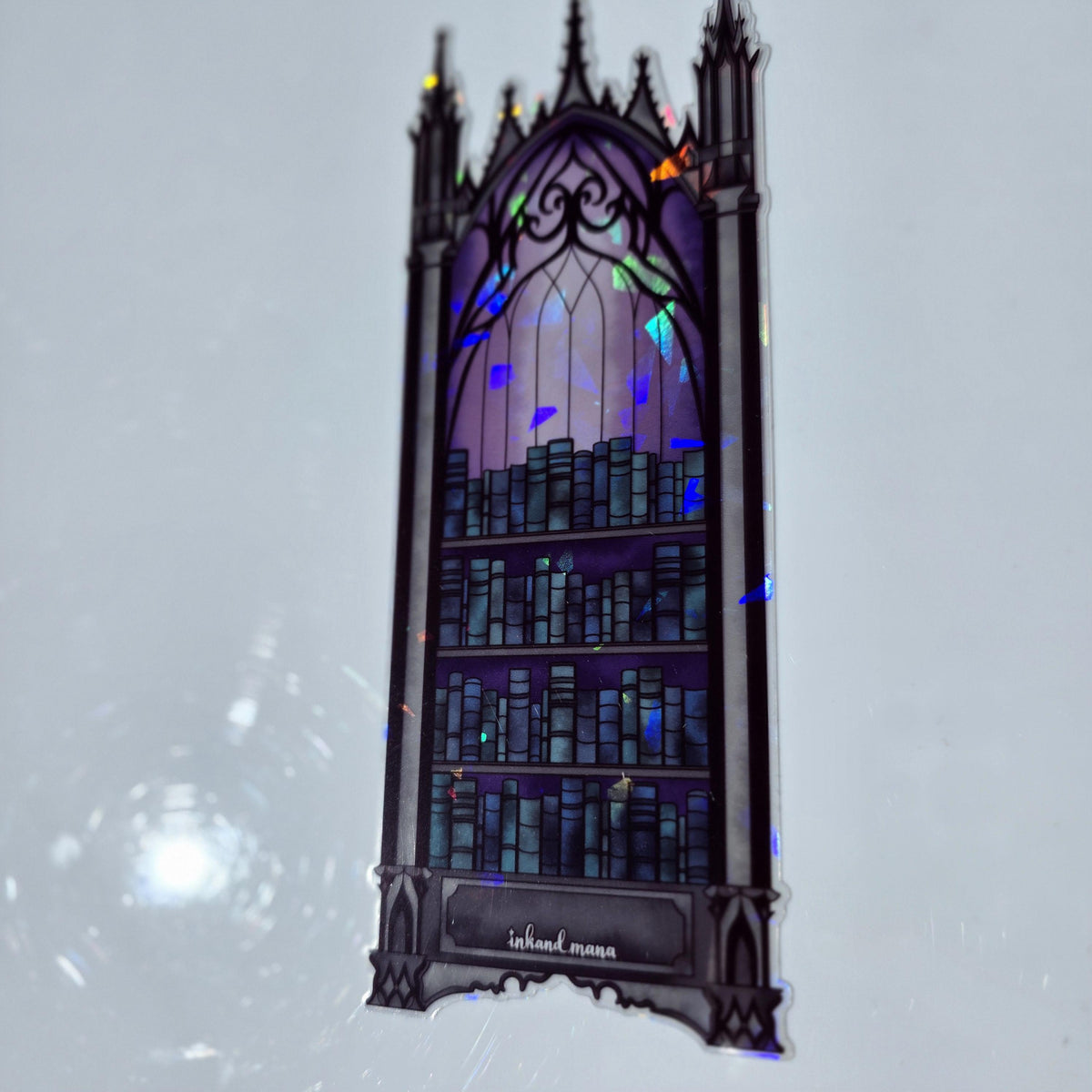 Gothic Bookcase Stained Glass Style Bookmark: Handmade with Holographic Art 8