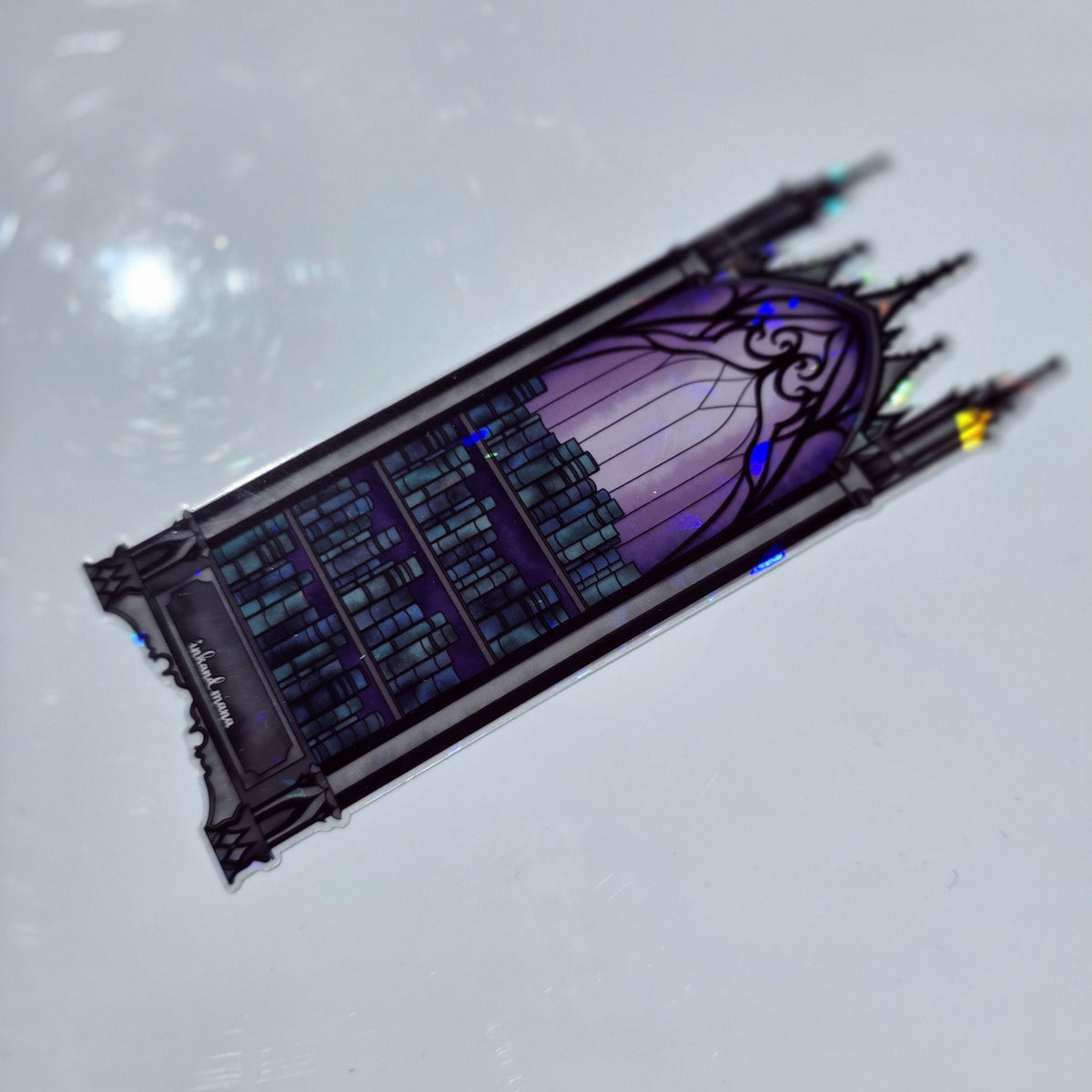 Gothic Bookcase Stained Glass Style Bookmark: Handmade with Holographic Art 14
