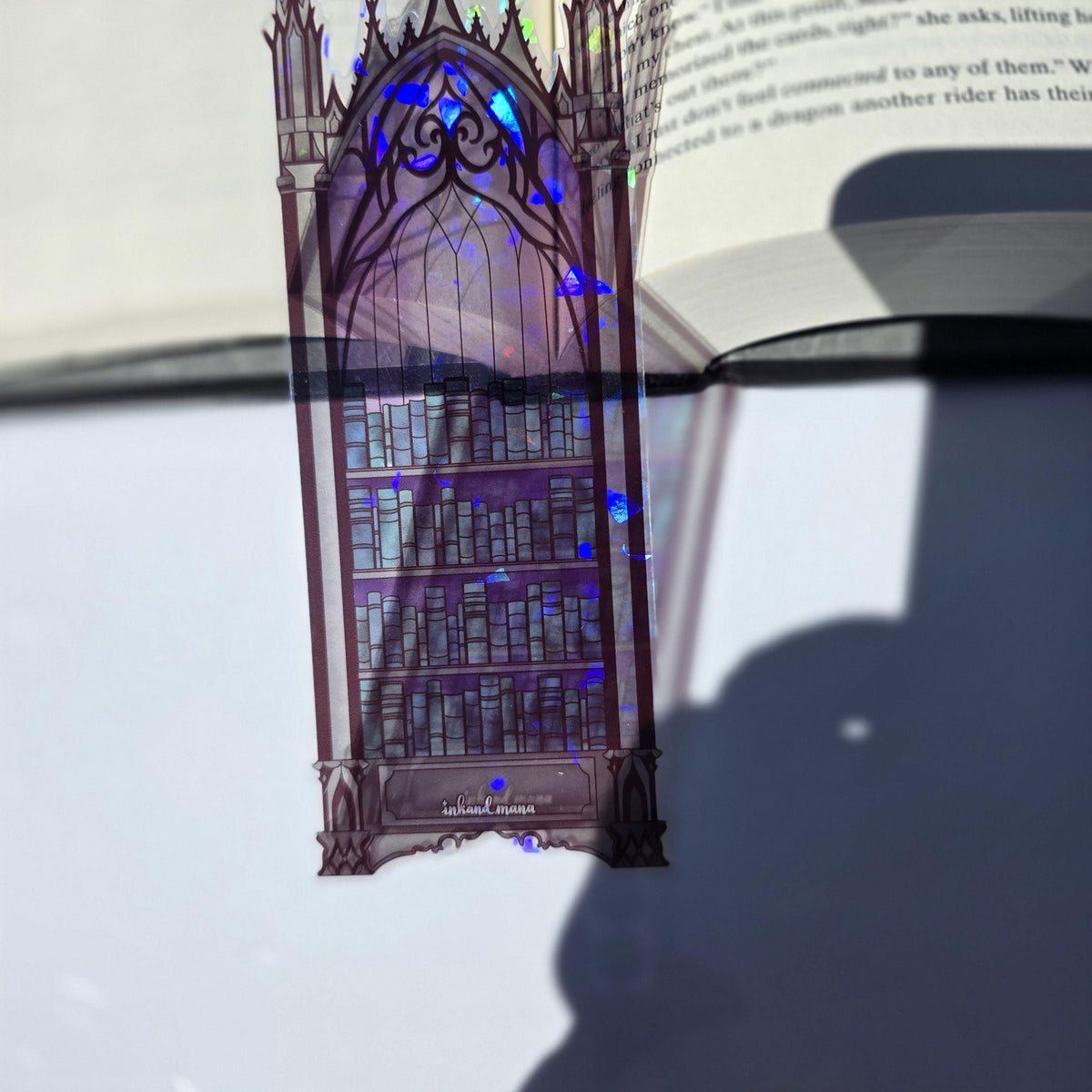 Gothic Bookcase Stained Glass Style Bookmark: Handmade with Holographic Art 17