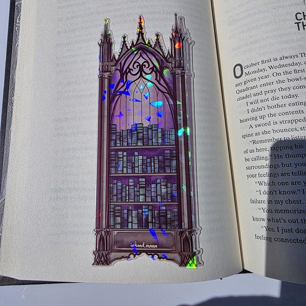 Gothic Bookcase Stained Glass Style Bookmark: Handmade with Holographic Art 11