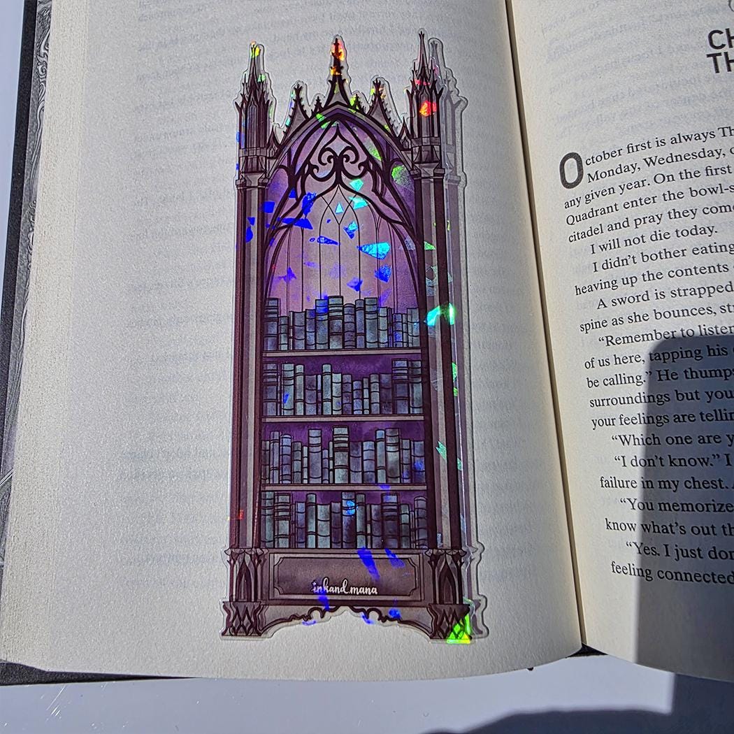 Gothic Bookcase Stained Glass Style Bookmark: Handmade with Holographic Art 11