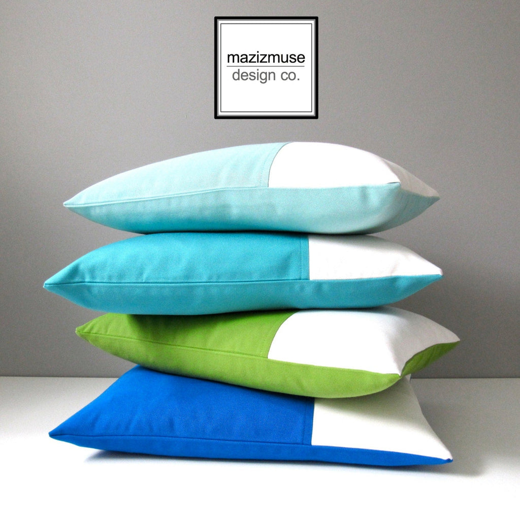 Housse de coussin d'extérieur True Blue et Aruba Sunbrella®, housse de coussin bleue