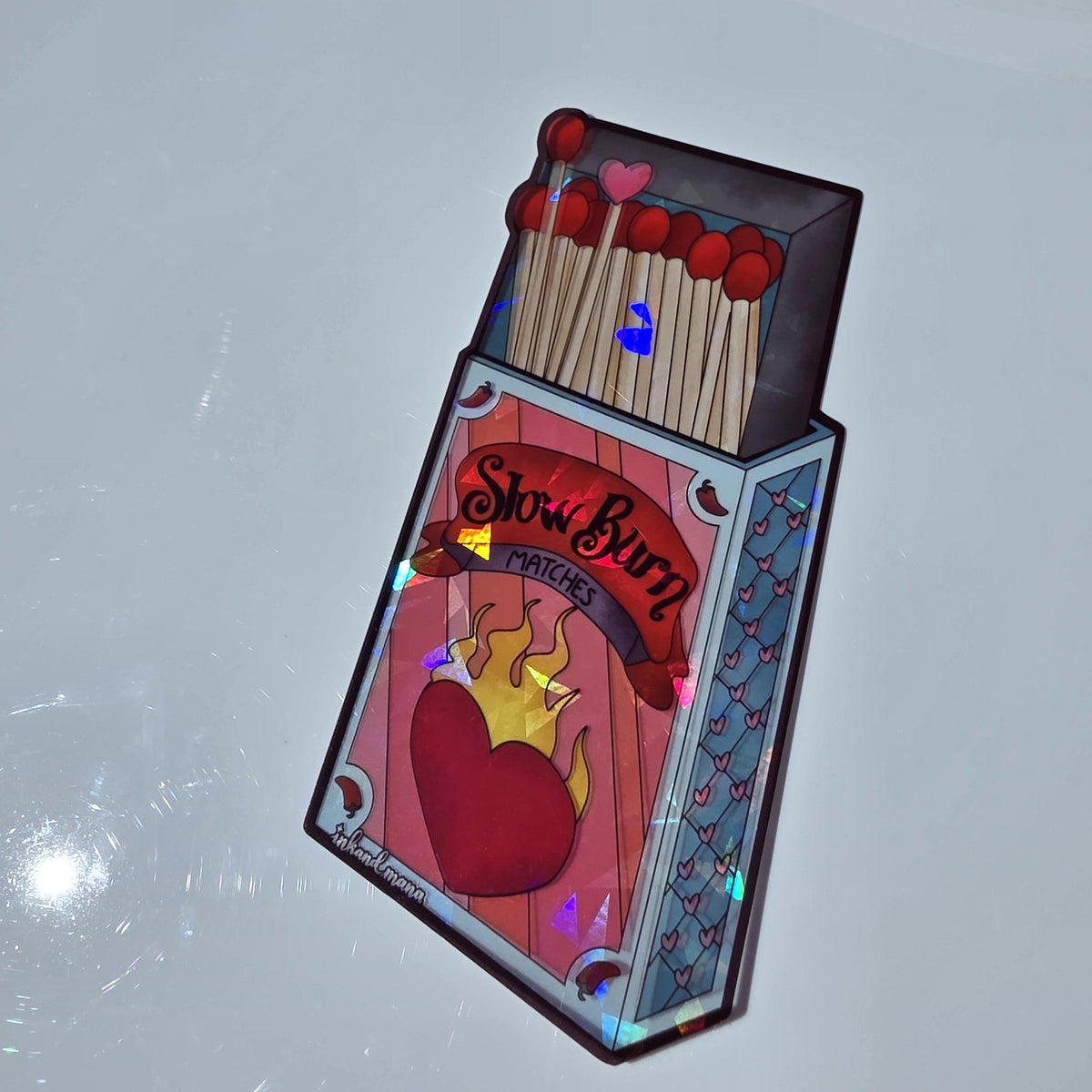 Slow Burn Matches: Stained Glass Style Bookmark. For romance and romantasy lovers! Handmade with Holographic Art 6