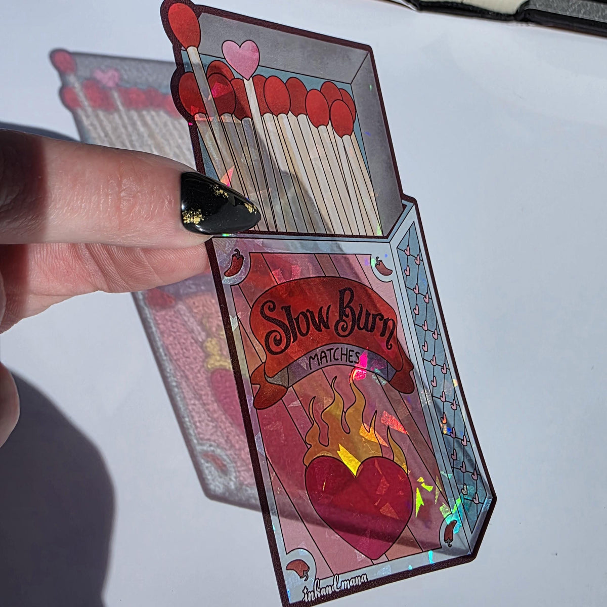 Slow Burn Matches: Stained Glass Style Bookmark. For romance and romantasy lovers! Handmade with Holographic Art 4