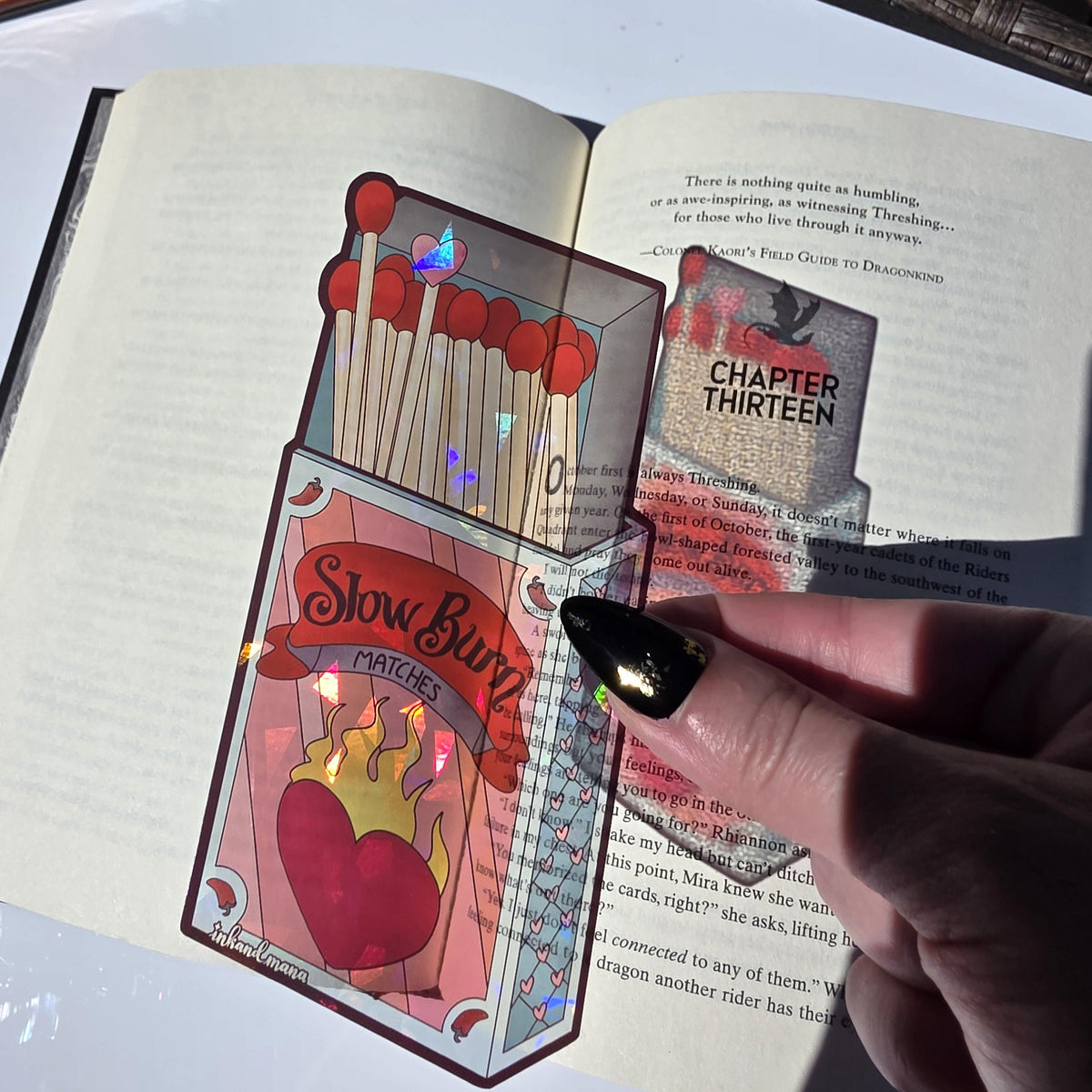 Slow Burn Matches: Stained Glass Style Bookmark. For romance and romantasy lovers! Handmade with Holographic Art 5