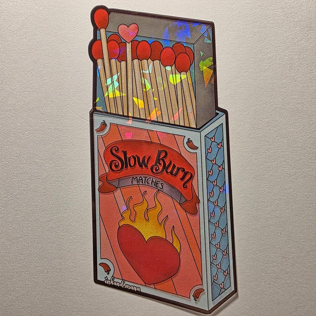 Slow Burn Matches: Stained Glass Style Bookmark. For romance and romantasy lovers! Handmade with Holographic Art 13