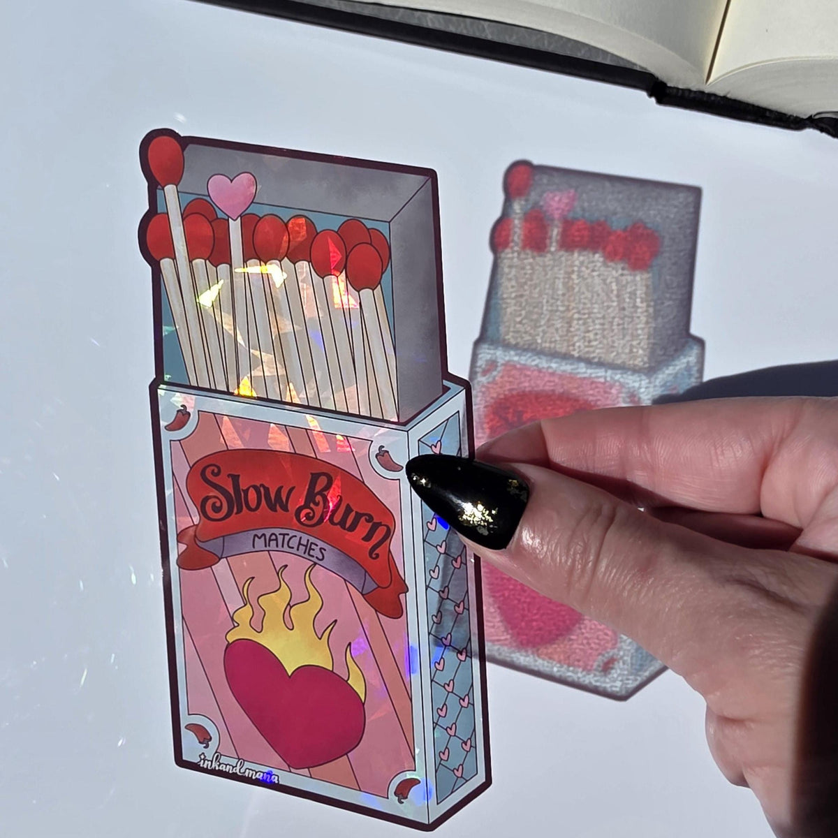 Slow Burn Matches: Stained Glass Style Bookmark. For romance and romantasy lovers! Handmade with Holographic Art