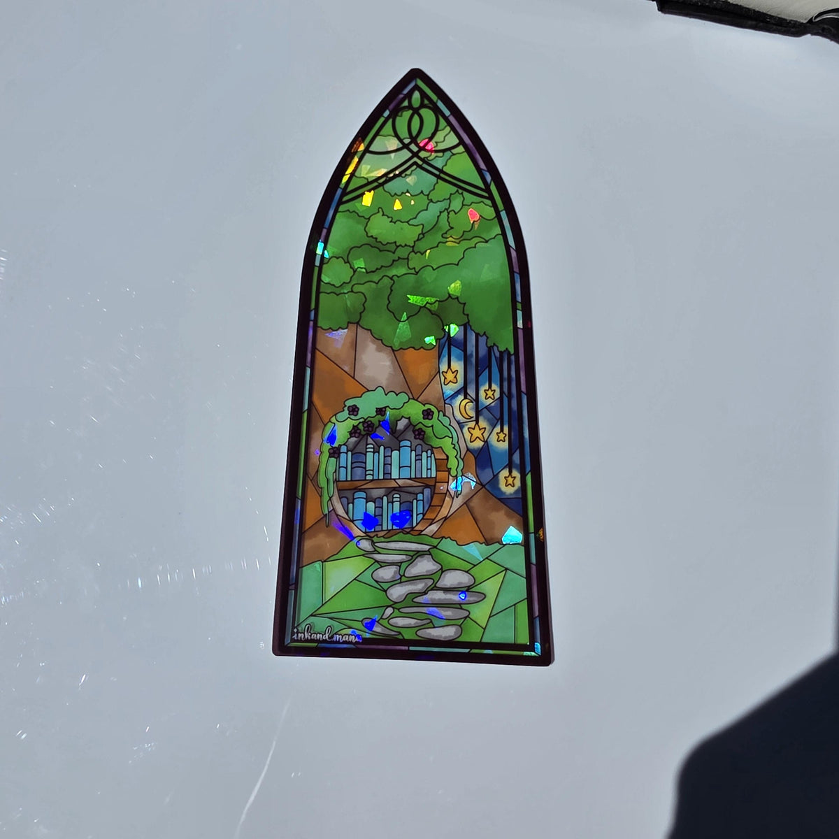 Cozy Forest Library Stained Glass Style Bookmark: Handmade with Holographic Art 19