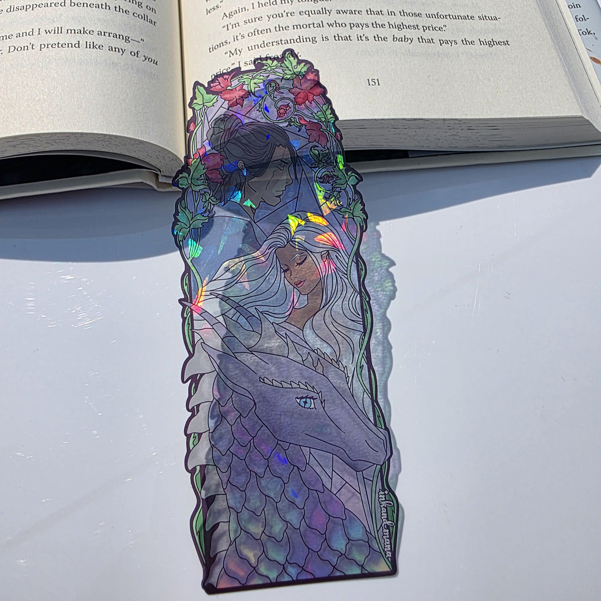 Kindred's Curse Stained Glass Style Bookmark: Everflame Merch, Penn Cole Licensed Artwork featuring Sorae, Diem and Luther 8