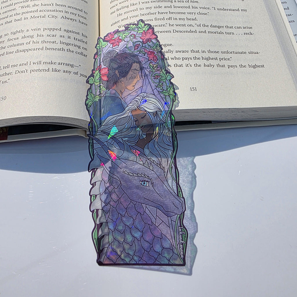 Kindred's Curse Stained Glass Style Bookmark: Everflame Merch, Penn Cole Licensed Artwork featuring Sorae, Diem and Luther 7