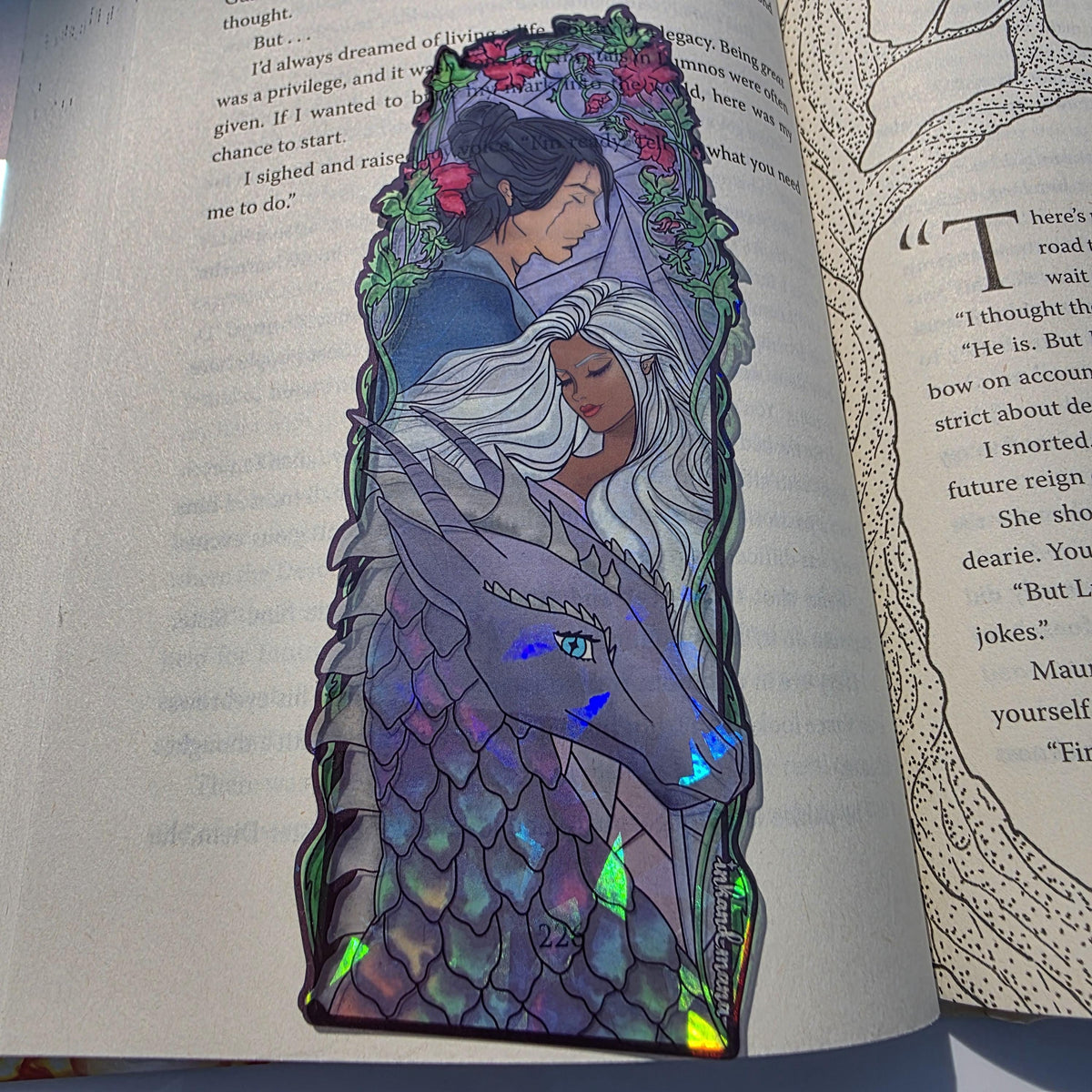 Kindred's Curse Stained Glass Style Bookmark: Everflame Merch, Penn Cole Licensed Artwork featuring Sorae, Diem and Luther 11