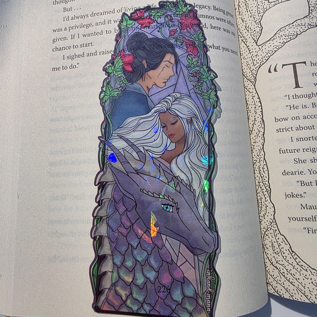 Kindred's Curse Stained Glass Style Bookmark: Everflame Merch, Penn Cole Licensed Artwork featuring Sorae, Diem and Luther 2