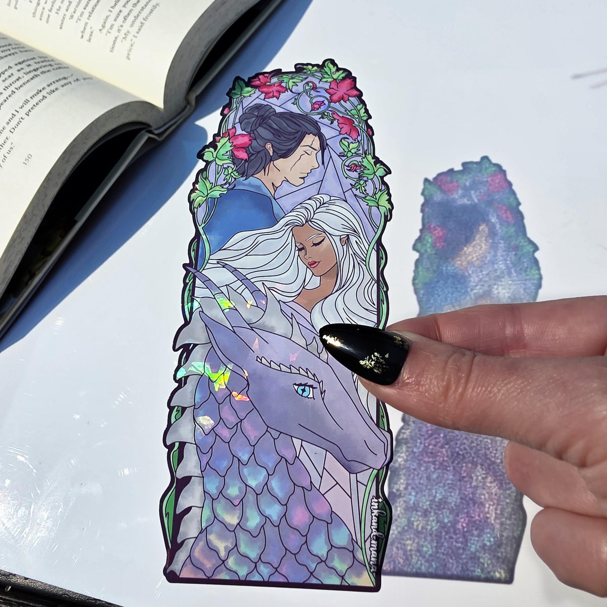 Kindred's Curse Stained Glass Style Bookmark: Everflame Merch, Penn Cole Licensed Artwork featuring Sorae, Diem and Luther