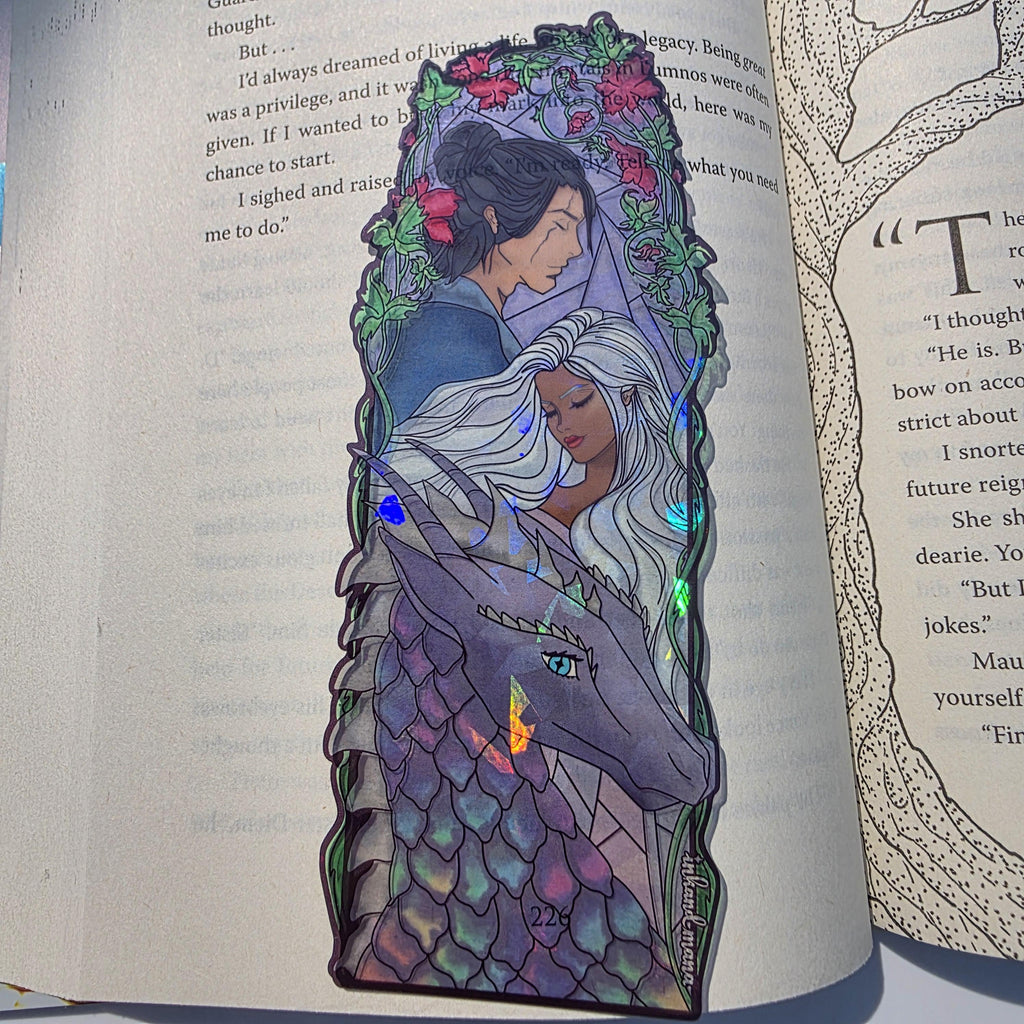 Kindred's Curse Stained Glass Style Bookmark: Everflame Merch, Penn Cole Licensed Artwork featuring Sorae, Diem and Luther 9