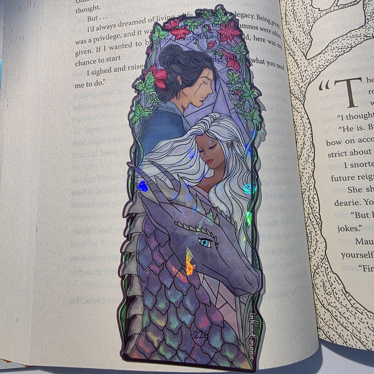 Kindred's Curse Stained Glass Style Bookmark: Everflame Merch, Penn Cole Licensed Artwork featuring Sorae, Diem and Luther 9