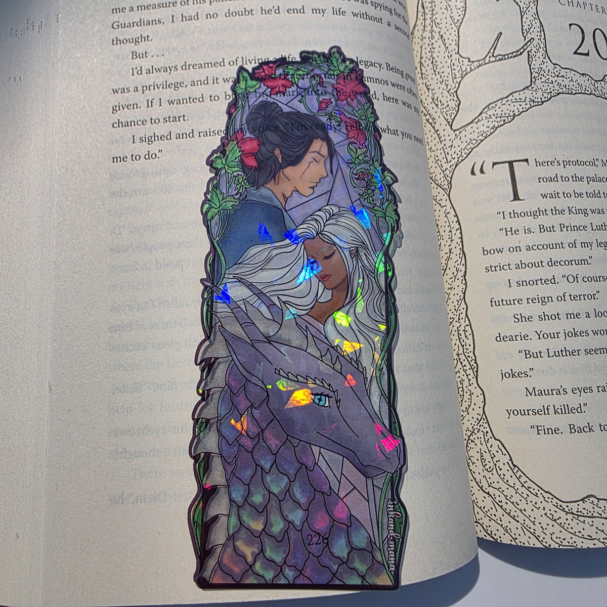 Kindred's Curse Stained Glass Style Bookmark: Everflame Merch, Penn Cole Licensed Artwork featuring Sorae, Diem and Luther 12