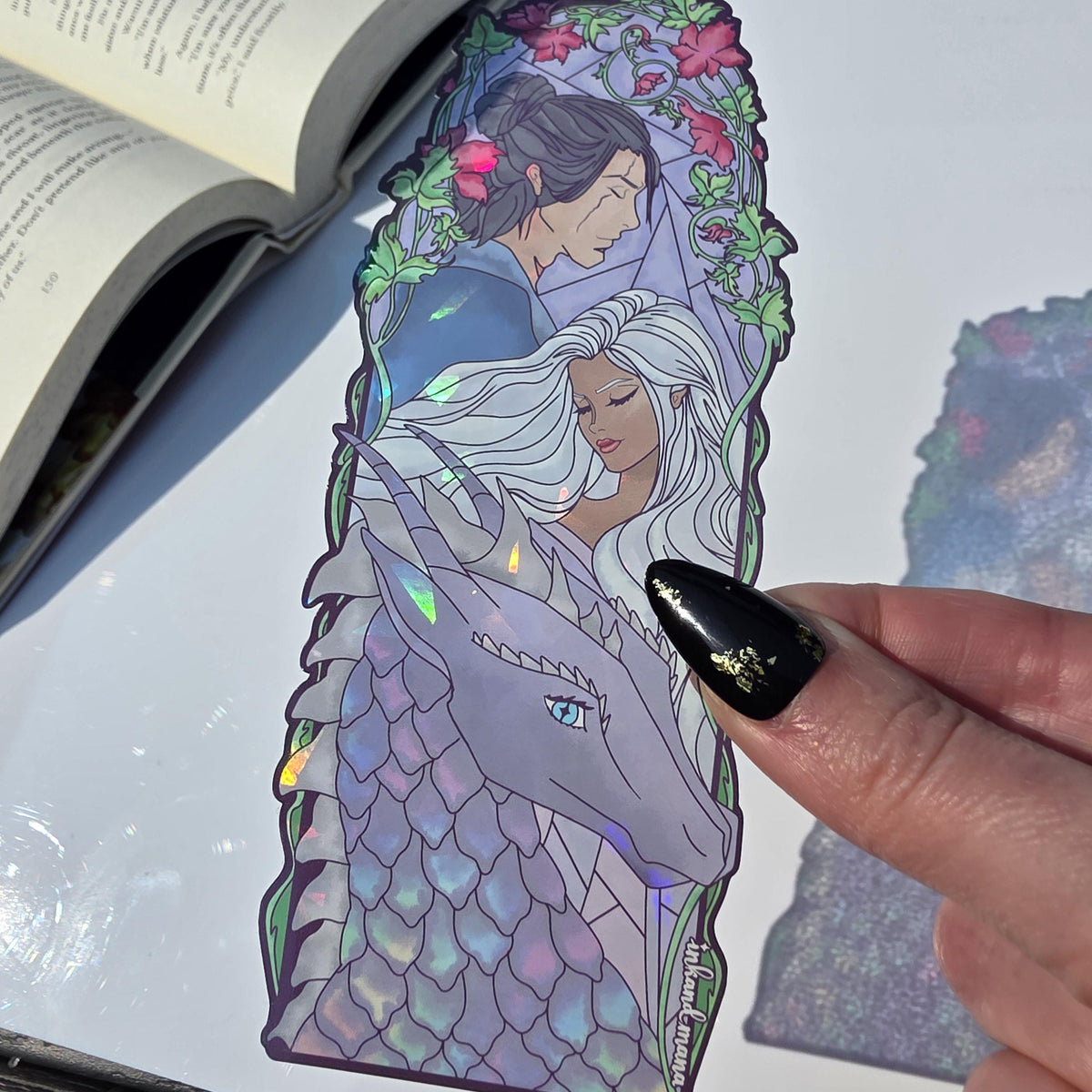 Kindred's Curse Stained Glass Style Bookmark: Everflame Merch, Penn Cole Licensed Artwork featuring Sorae, Diem and Luther 4