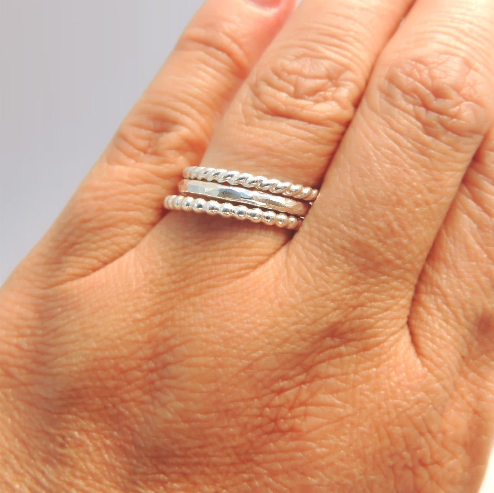 Sterling Silver Beaded Band Simple Sterling Silver Ring