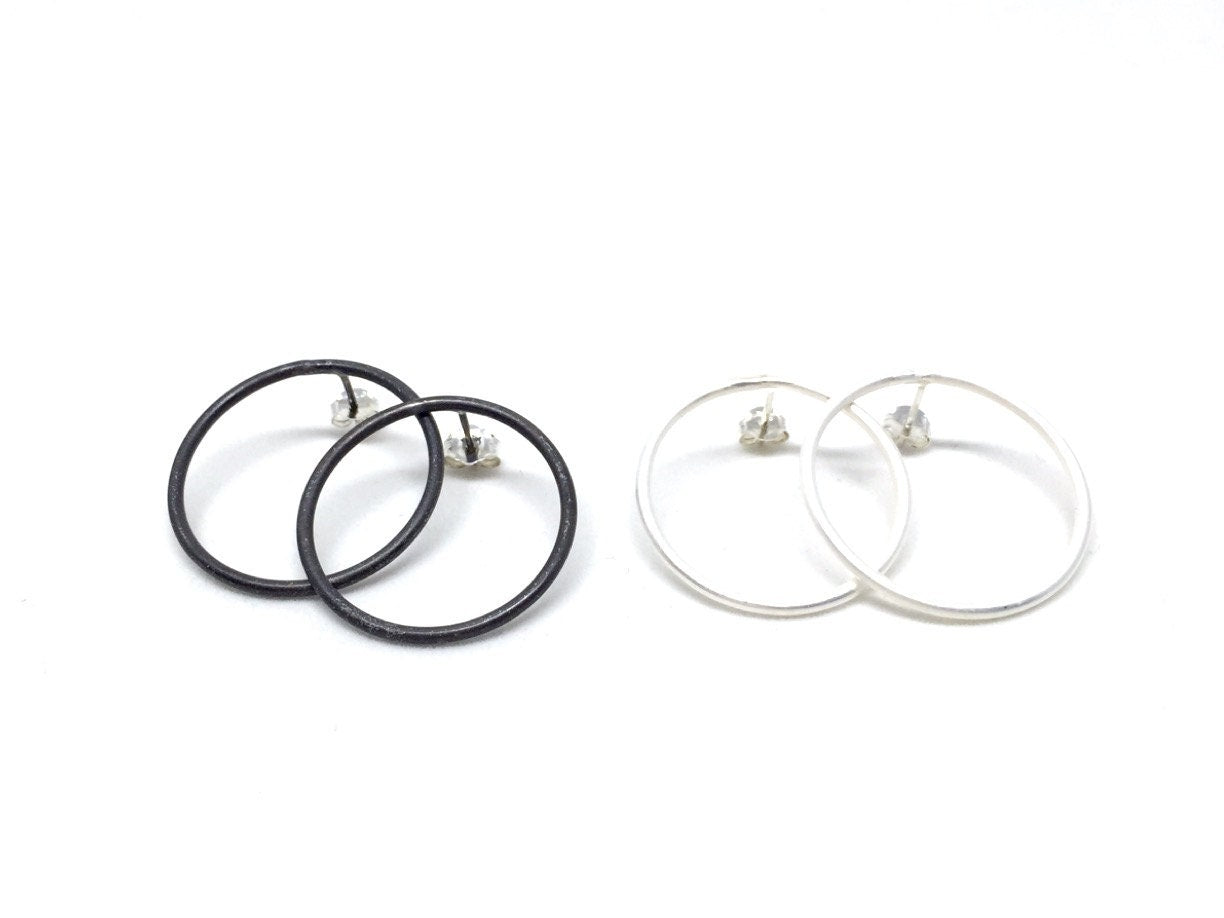 Boucles d'oreilles à tige rondes, boucles d'oreilles à tige minimalistes, grandes créoles en argent, boucles d'oreilles à tige rondes ouvertes, cadeau pour elle