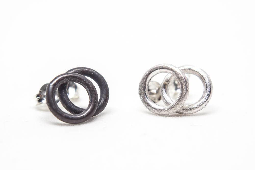 Black Circle Stud Earrings: Handmade Recycled Sterling Silver