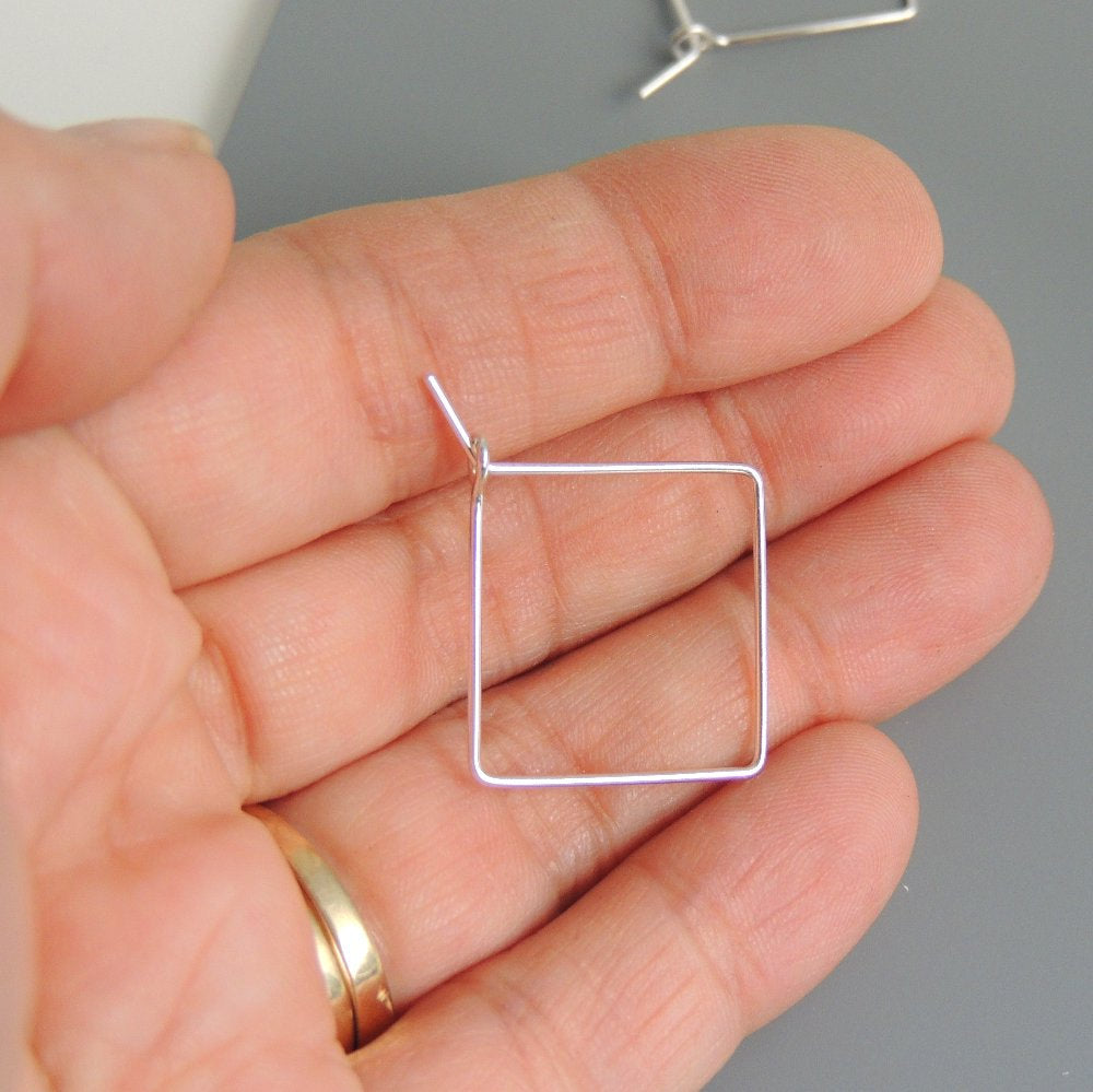 Square Hoops Sterling Silver Square 3/4 Inch Hoop Earrings Simple Minimalist Earrings