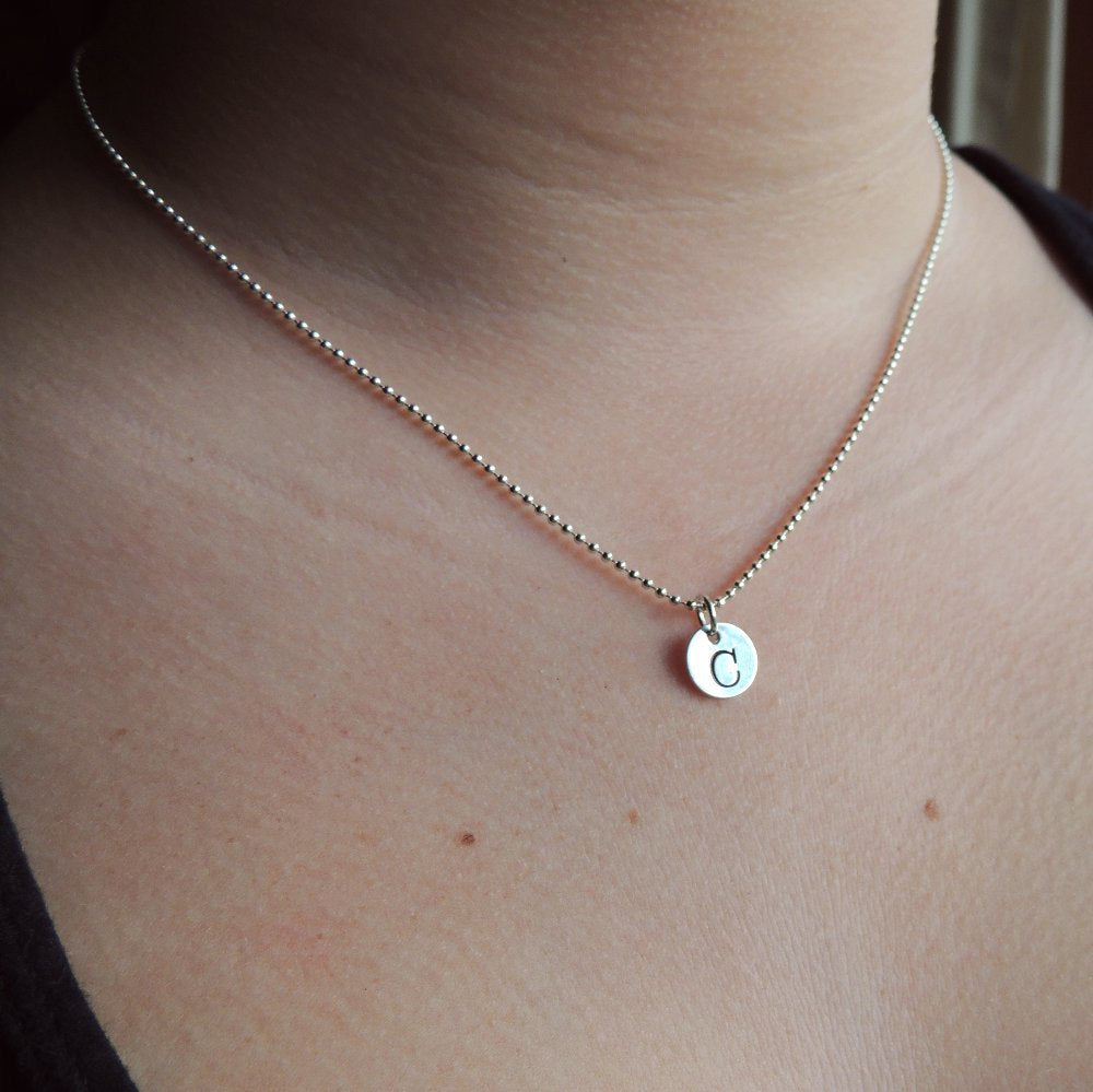 Initial Necklace Sterling Silver Personalized Jewellery Custom Stamped Typewriter Font