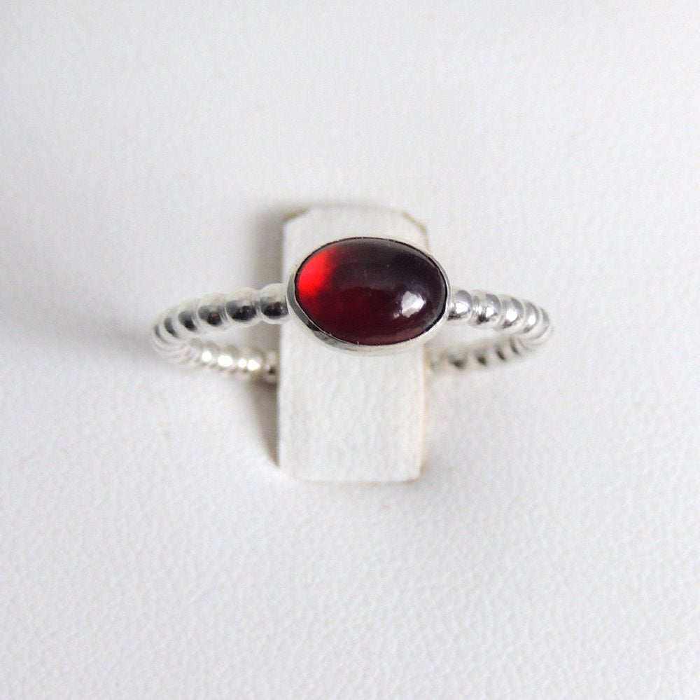 Oval Garnet Ring Sterling Silver Red Gemstone Solitaire January Birthstone Ring