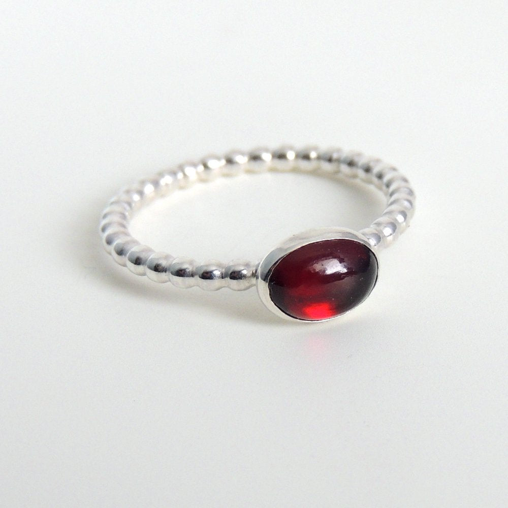Oval Garnet Ring Sterling Silver Red Gemstone Solitaire January Birthstone Ring